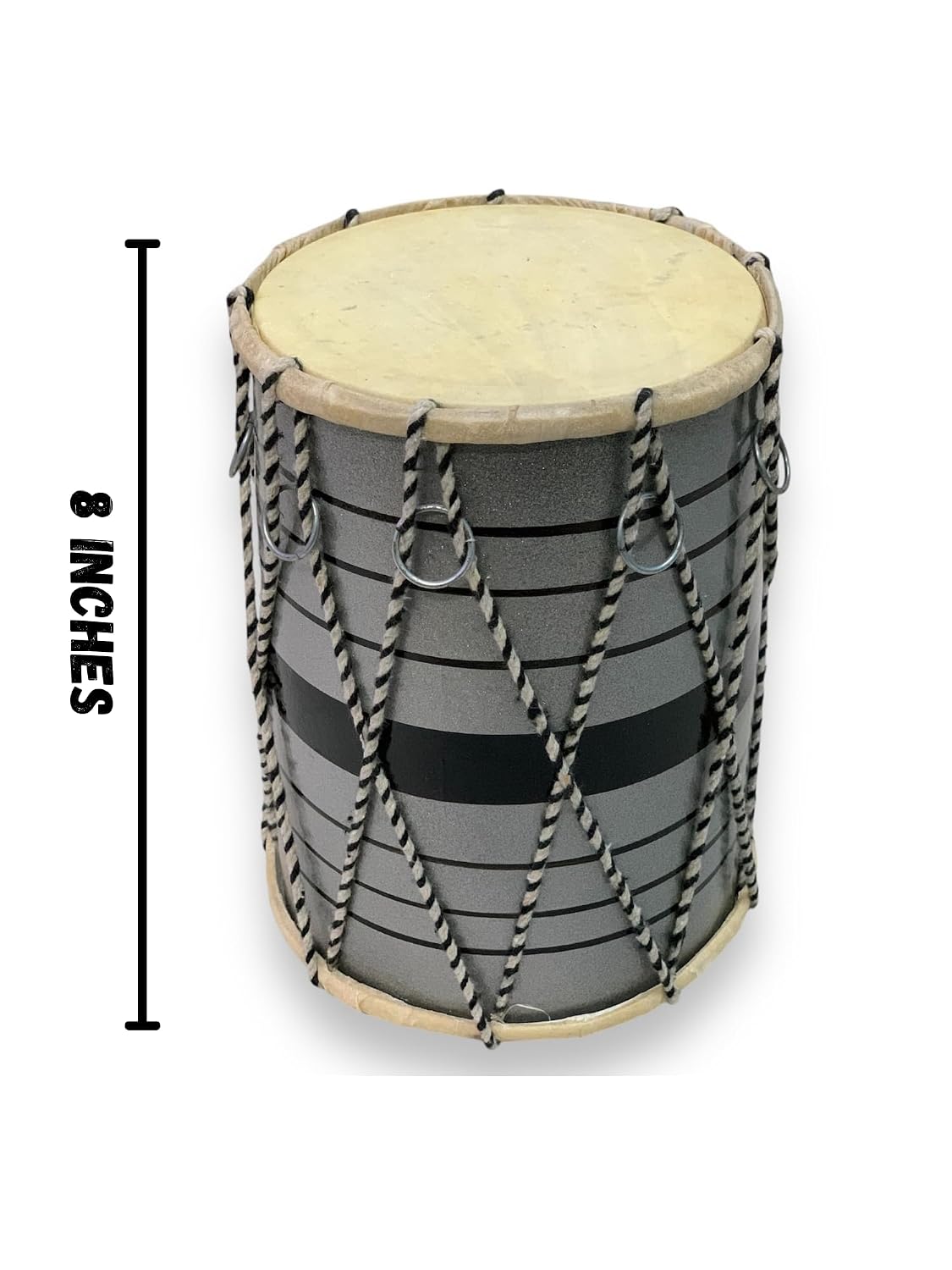 Indian Handmade Rope & Ring Dholak - Black & Grey | Perfectly Symmetric Round Dholak - Dholak For Festival, Wedding, Satsang | Very Easy To Tune