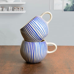 Handmade Ceramic Jumbo Coffee Mugs Set Of 2 - 400ml, Blue | Milk Mugs - Large Big Size Microwave Safe Tea Cups