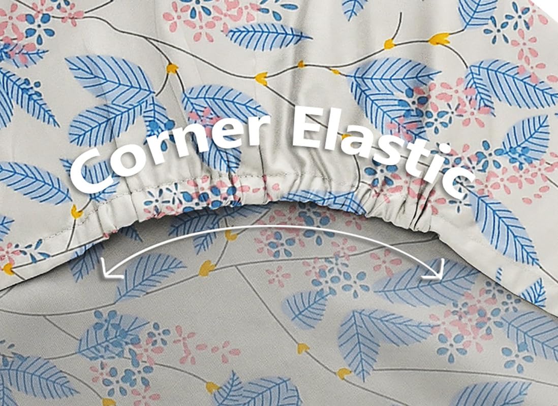 Microfiber All Round Elastic Fitted Bedsheets For King Size Bed With 2 Pillow Covers | 72X68+ 6 Inches, Off White & Blue - Breathable & Long Lasting Bedsheet