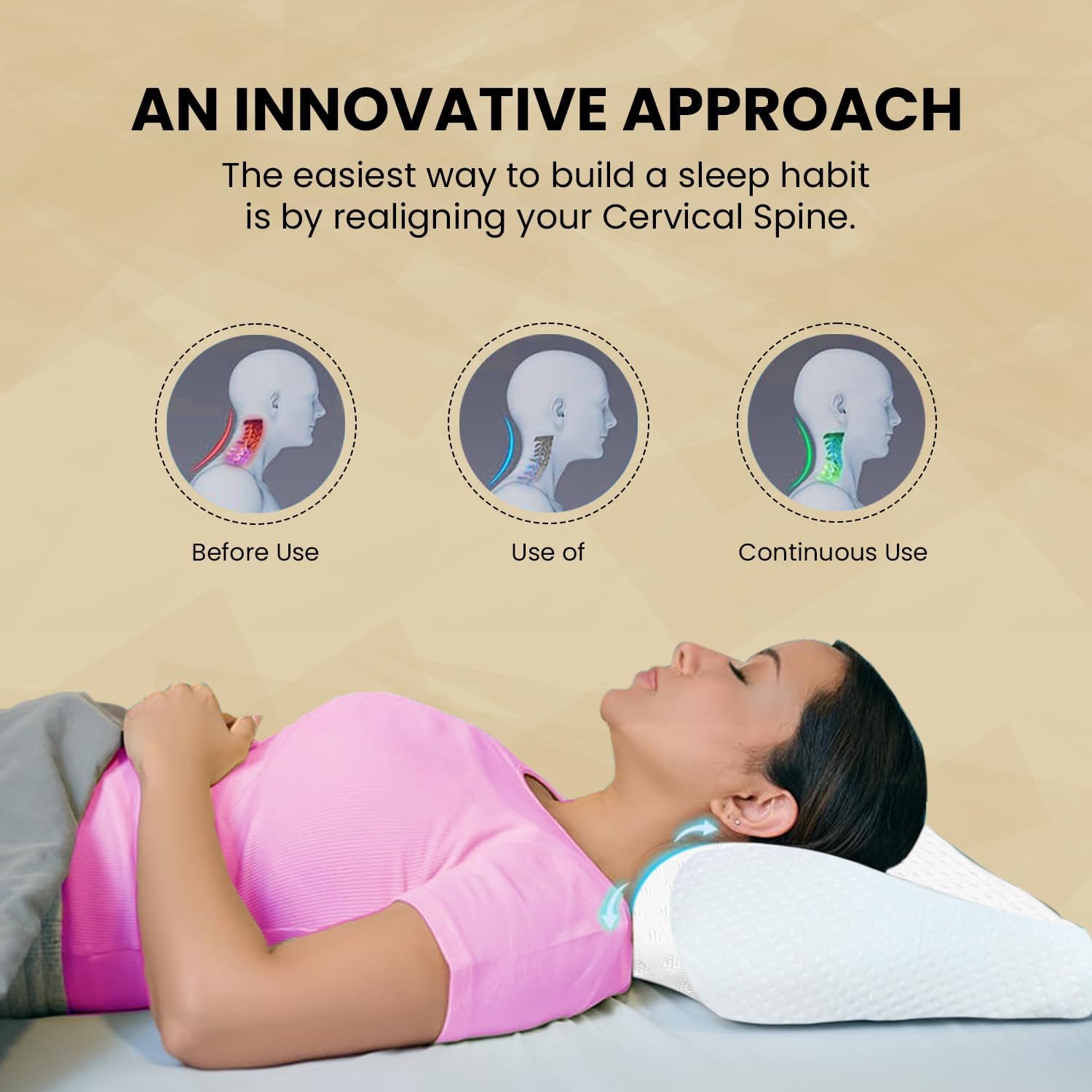 Memory Foam Pillow, Cervical Pillow For Neck Pain Relief, White, Standard Size | Orthopedic Pillow For Pain Relief, Extra Curve, Neck Support | Cooling Gel Pillow For Side & Back Sleepers
