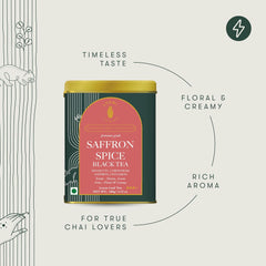 Luxmi Estates Saffron Spice Black Tea - 100gm, 3.5 Ounce | USDA Certified Organic Tea - Medium Caffeine Black Tea | Made With Kashmiri Saffron, Cinnamon, Natural Cardamom Extract - Assam CTC Tea