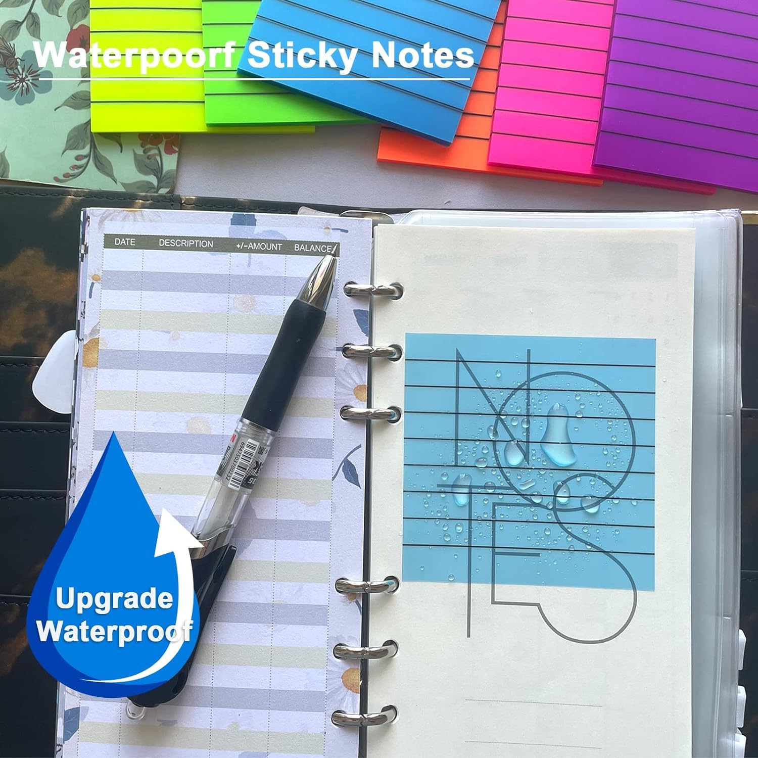 Transparent Sticky Notes, 50 Sheets Self Stick Lined Memos For School, Colors Bright - Orange