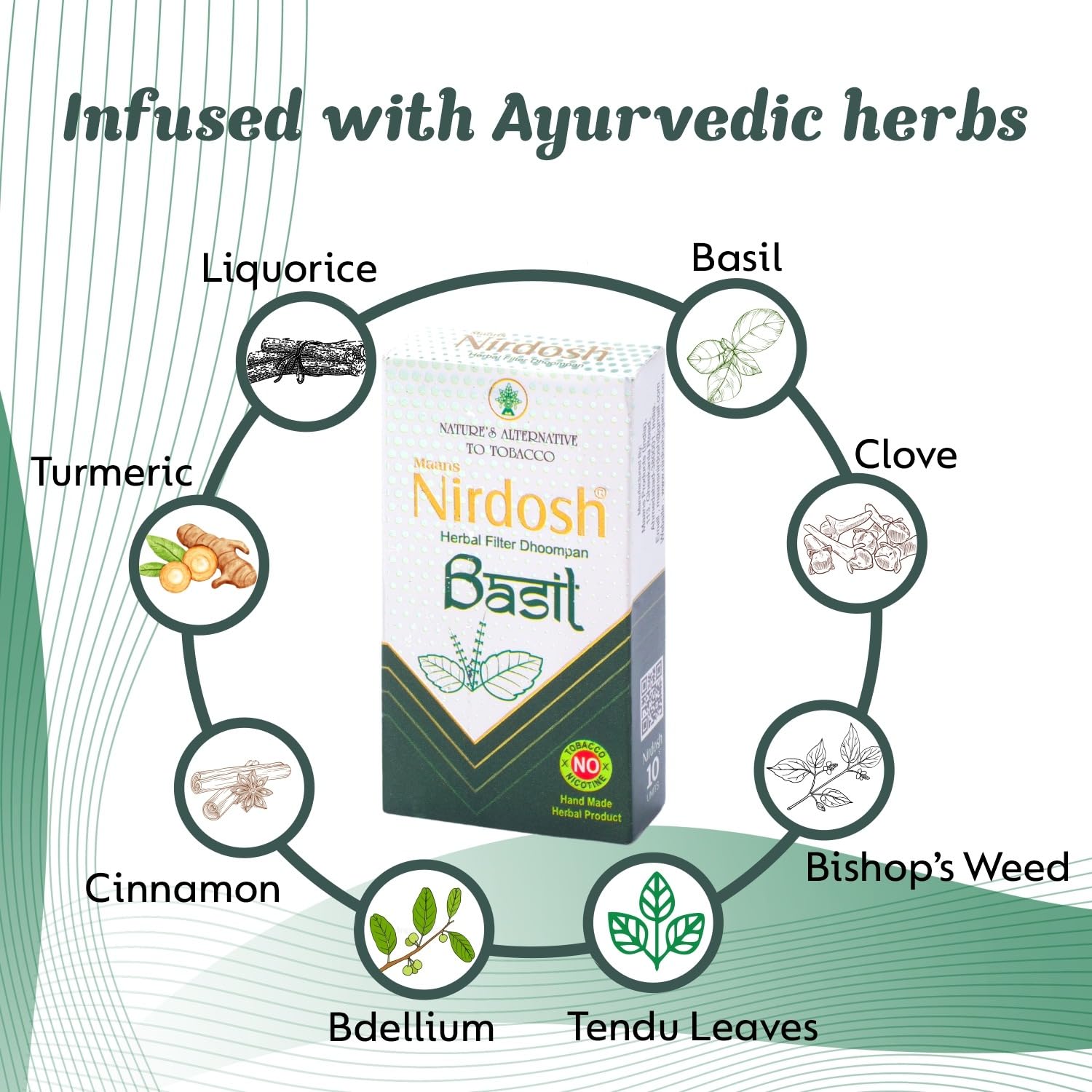 Basil Flavored Herbal Filter Dhoompan Sticks - Pack Of 3X 10 Pcs Herbal Cigarette | Bidi Sticks Rolled In Tendu Leaves, Non-Addictive Sticks - Tobacco Free & Nicotine Free