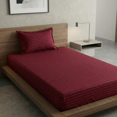 Cotton Maroon Striped Single Bedsheet With 1 Pillow Cover - 55 X 90 Inches | Long-Lasting Color Comfortable Fabric Bedsheet