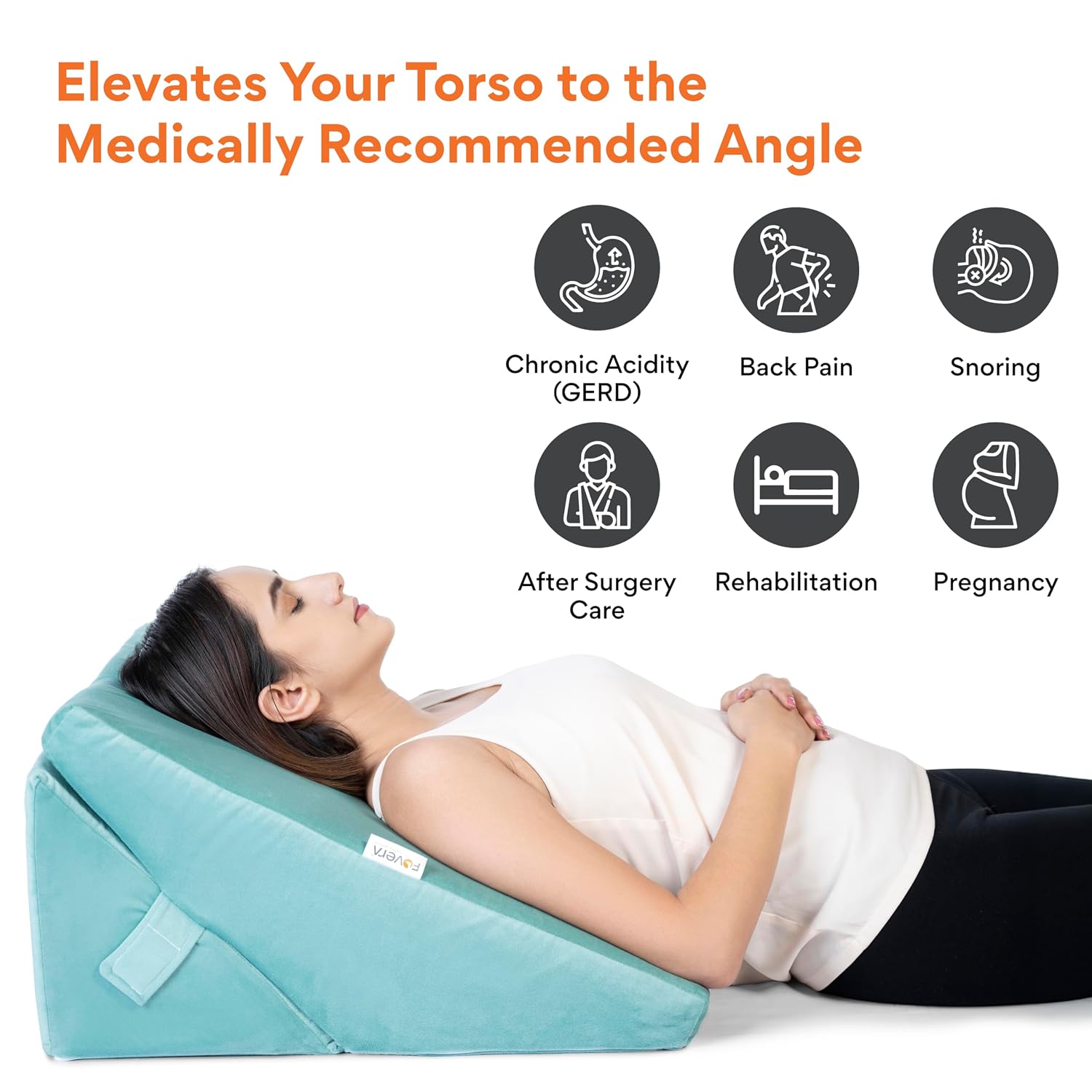 Wedge Pillow For Back Support, Velvet Aqua Green, Standard Size - 22 X 22 X 12 Inch | Adjustable Memory Foam Bed Wedge Pillow For Sleeping | Acid Reflux, Gerd, Snoring, Pregnancy Pillow