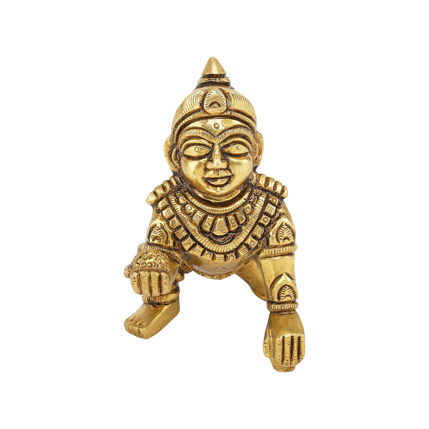 Laddoo Gopal Ji, Baby Krishna Statue, Bal Gopal, Thakur Ji, Gold, Brass - 9 Cm, Eco Friendly, Handcrafted, Traditional Design, Washable, Occasion - Janmashtami, Home Worship, Religious, Idol