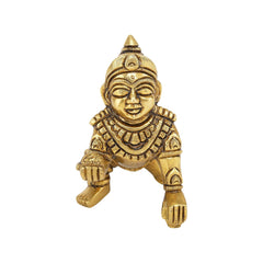 Laddoo Gopal Ji, Baby Krishna Statue, Bal Gopal, Thakur Ji, Gold, Brass - 9 Cm, Eco Friendly, Handcrafted, Traditional Design, Washable, Occasion - Janmashtami, Home Worship, Religious, Idol