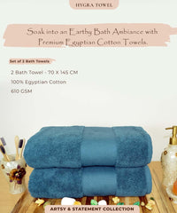 Rangoli Soft Absorbent Durable Towels Earthly Egyption Cotton Plush Luxurious Large Size Bath Towel 1000 Gsm (Turquoise Blue)- Pack Of 2