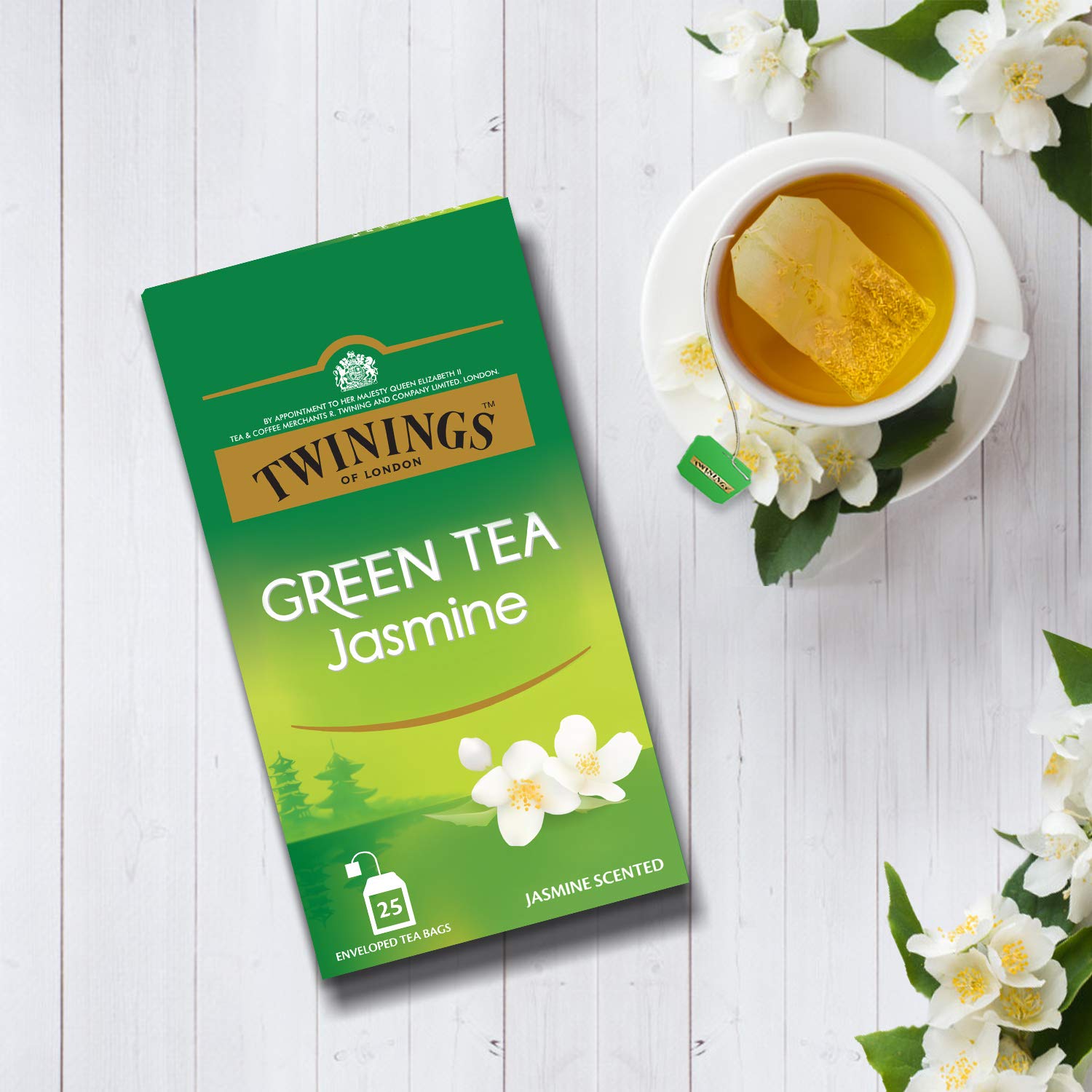 Twinings Jasmine Green Tea - 50gm, 1.7 Ounce, 25 Enveloped Tea Bags | Smooth & Floral Jasmine Scented Green Tea - Low Caffeine