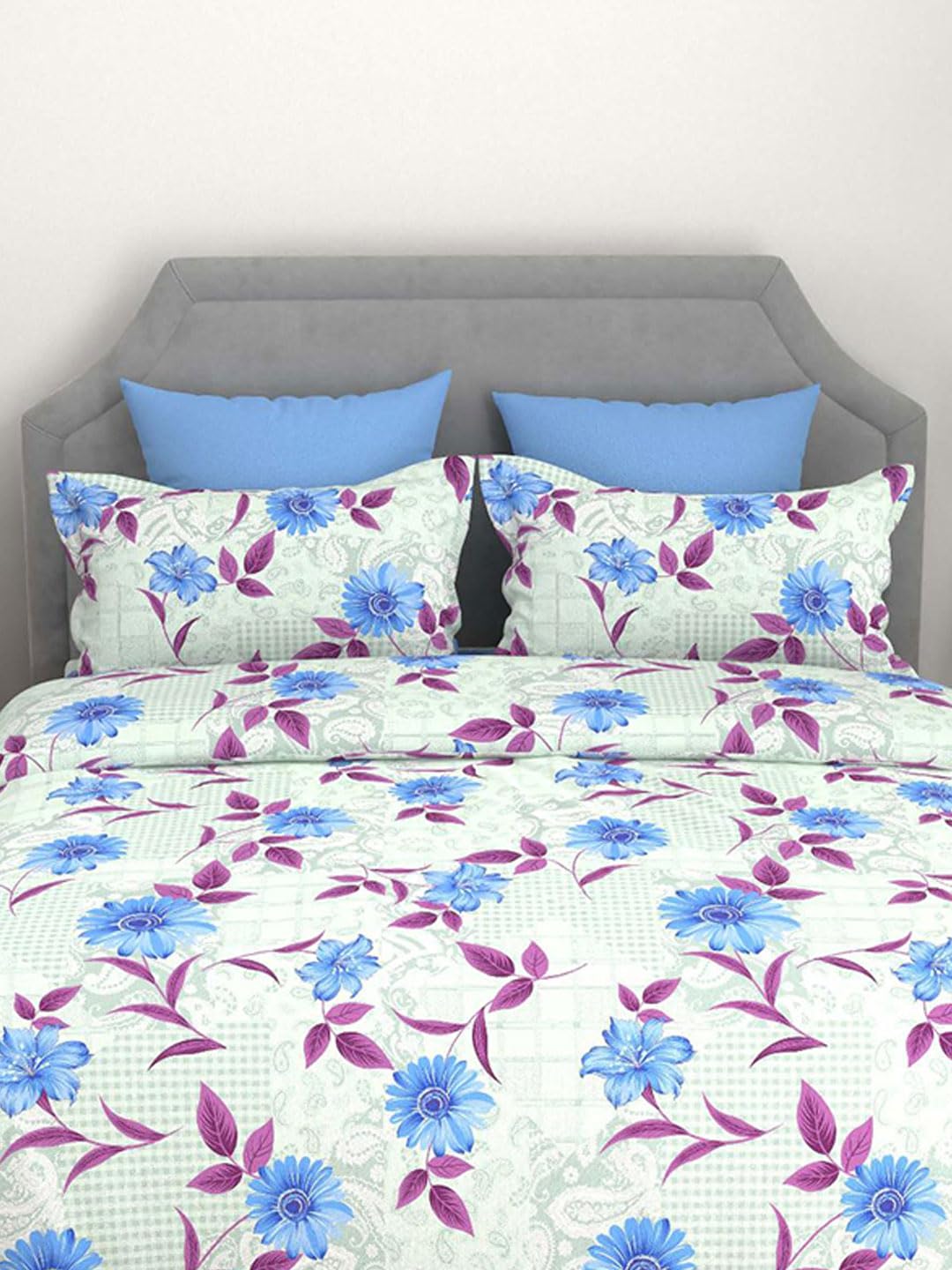 100% Cotton Queen Size Bedsheet For Double Bed With 2 Pillow Covers - 90x100 Inches, Sea Green | Ideal For Daily Use & Gifting Bedsheet