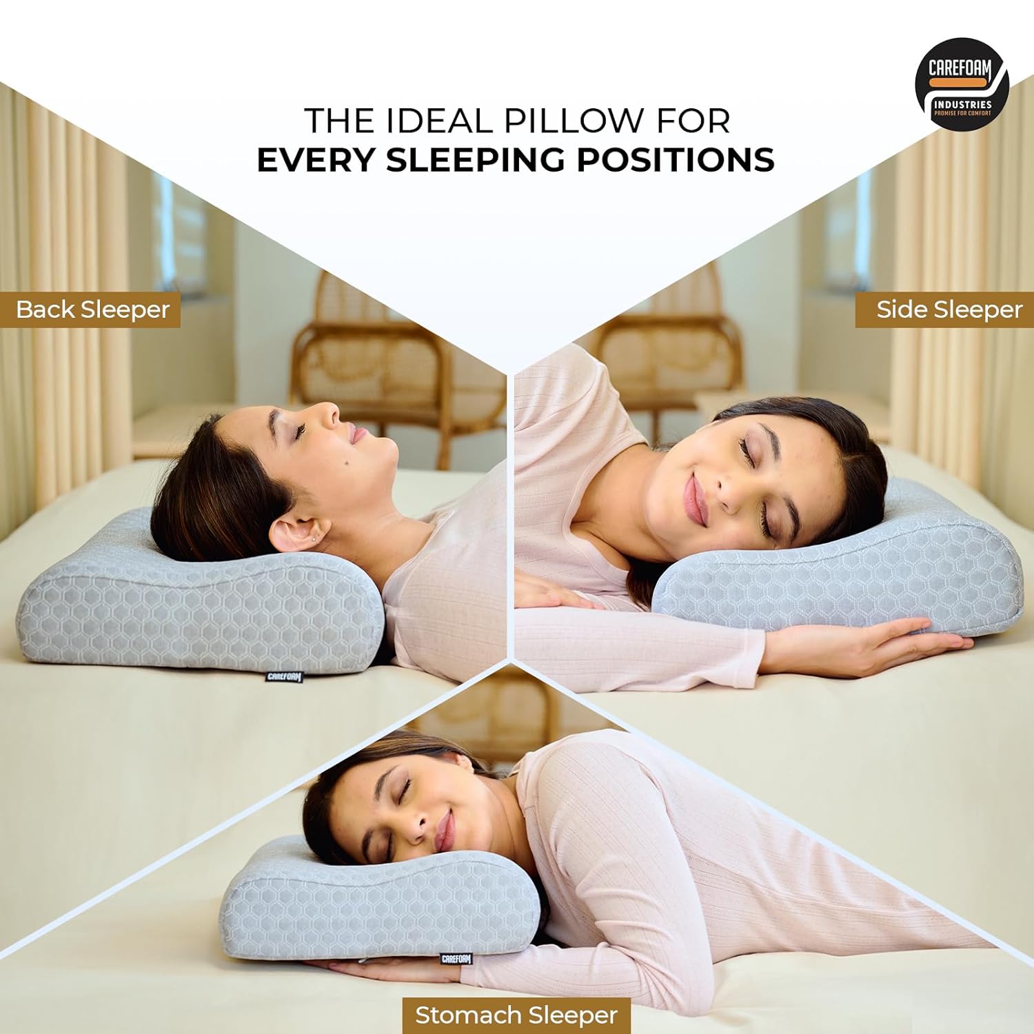 Memory Foam Cervical Pillow, Neck Pain Relief Sleep, Queen- 19 X 11 X 3.5 Inch | Grey Jacquard Cover, Improves Posture Spinal Alignment, Pain Relief | Healthy Sleep Conditions - Pack Of 1