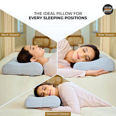 Memory Foam Cervical Pillow, Neck Pain Relief Sleep, Queen- 19 X 11 X 3.5 Inch | Grey Jacquard Cover, Improves Posture Spinal Alignment, Pain Relief | Healthy Sleep Conditions - Pack Of 1