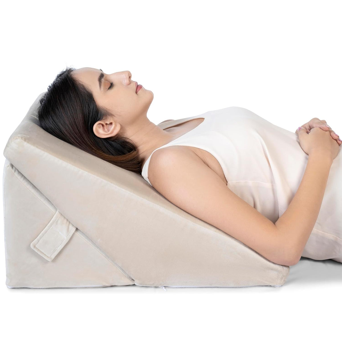 Adjustable Memory Foam Bed Wedge Pillow For Sleeping, Wedge Pillow, Cream, Standard Size - 22 X 22 X 12 Inch | For Back Support, Acid Reflux, Snoring, Pregnancy, Post-Surgical Recovery
