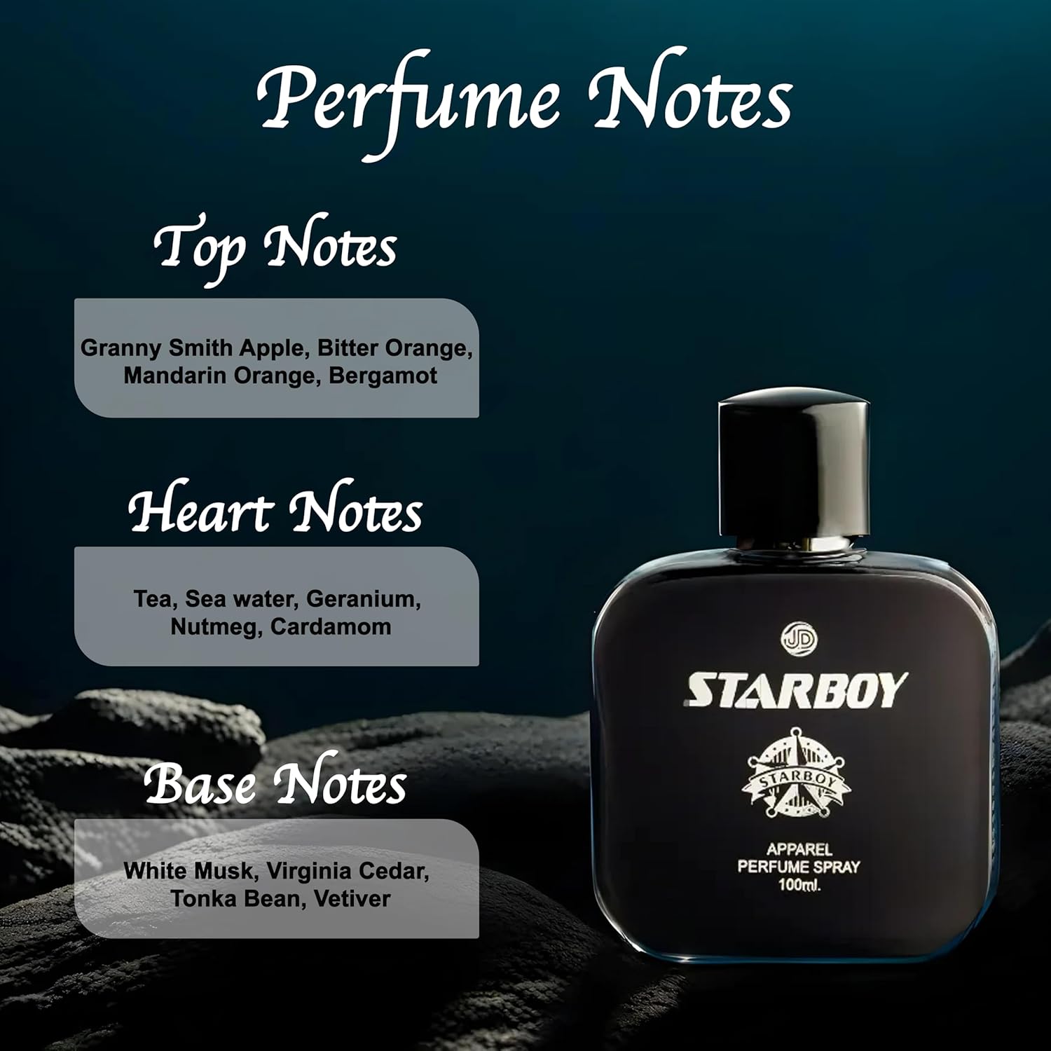 JD International Star Boy Black Apparel Unisex Perfume With Long Lasting Fragrance - 100ml, 3.4 Fl.oz. | Perfume For Men & Women