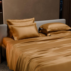 Bedding Set 1 Bedsheet King Size With 4 Pillow Cover - 108 X 108 Inches, Gold | Wedding, Bedroom, Date Night Collection | 300 Thread Count