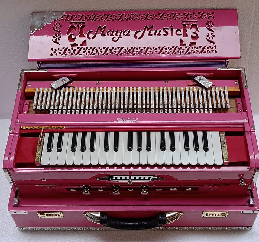 Musical Instrument Harmonium With Full Padding Chain Cover - 9 Scale Changer (With Coupler), 37 Italian Keys, 3 3/4 Octave, 3 Set Of Premier Star Reeds (Male, Male & Female), Seven Folded Below