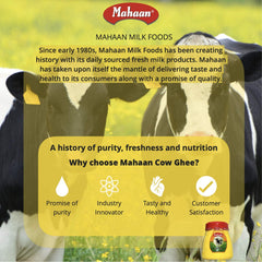 Organic Natural Desi Cow Ghee By Mahaan | Good Source Of Energy Healthy & Nutrients Desi Cow Ghee For Cooking | (1 Litre) 33.8 Ounce | Jar Pack