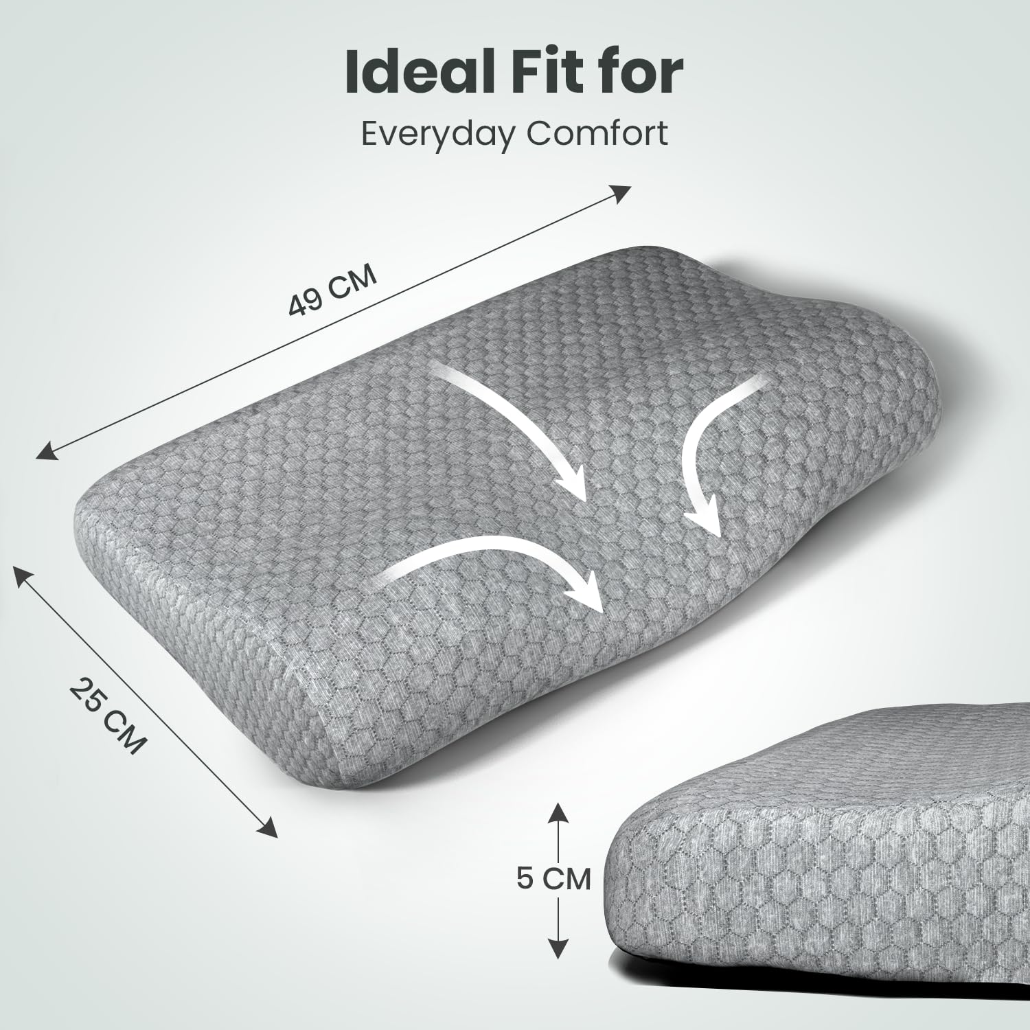 Antara Cervical Pillow For Neck, Back & Shoulder Pain, Dark Grey, Standard Size | Improves Posture & Spinal Alignment | Orthopedic Cushion With 100% Memory Foam & Skin Friendly Cover