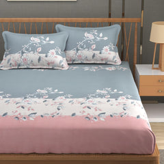 Double Bedsheet For Queen Size With Tow Pillow Cover - 72 X 72 Inches, Pink & Grey | All Around Elastic Fitted Breathable & Durable, Soft Touch & Perfect For All Seasons