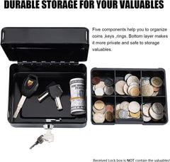 Steel Cash Box With Key Lock A Reliable Metal Money Organizer With Removable Tray & Lockable Cover 6 -Inch, Material - Metal, Colour - Black