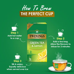 Twinings Green Tea & Lemon - 50gm, 1.7 Ounce, 25 Enveloped Tea Bags | Deliciously Sweet & Tangy Lemon - Low Caffeine Green Tea
