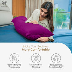 Microfiber Body Side Pillow For Sleeping For Pregnancy, Purple - 53 X16 Inch | Long Cuddle Pillow For Hugging, Relaxing, Washable, Premium Velvet Outer Cover With Zip, Adjustable Pillow