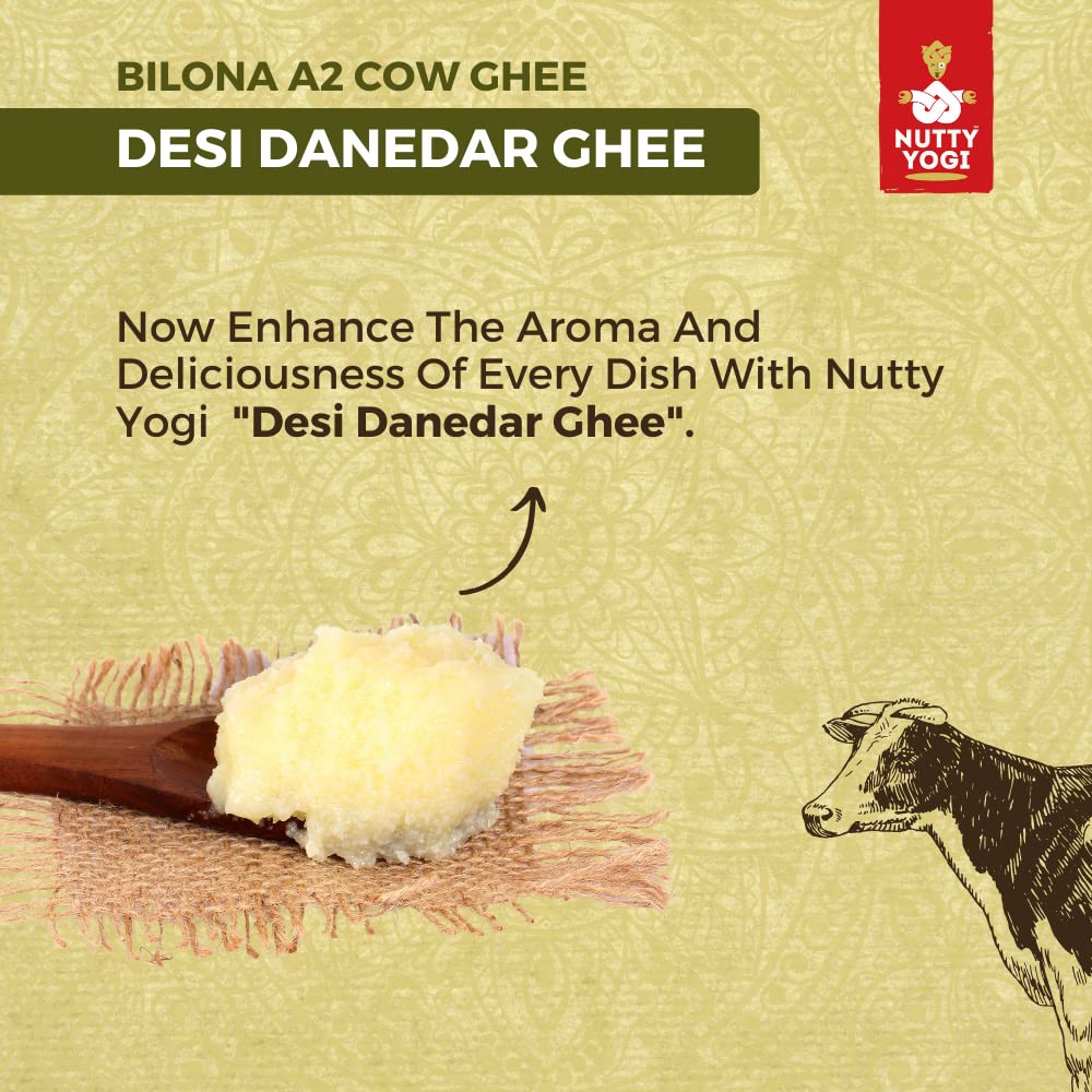 Premium Pure Bilona A2 Desi Cow Ghee By Nutty Yogi | Delicious & Nutritious Healthy Desi Cow Ghee Good For Improves Immunity | (500ml) 16.9 Ounce | Jar Pack