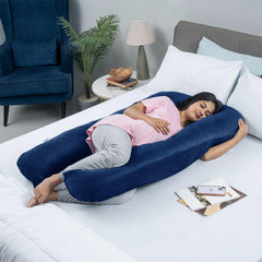 Pregnancy Pillow, U Shaped Pillow, Maternity Pillow For Sleeping - Dark Blue | Pillow For Pregnant Women, Velvet Cover | Full Body Support For Better Sleep, Pillow For Back Support