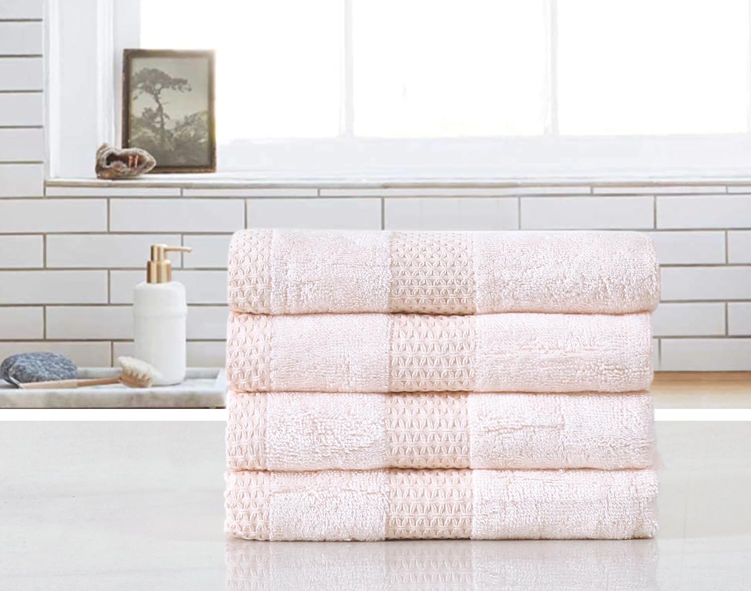 Fash Home International Hand Towel 800 Gsm | 100% Cotton Highly Absorbent Luxurious Large Couple Hand Towel Set (Pearl Peach) - Set Of 4