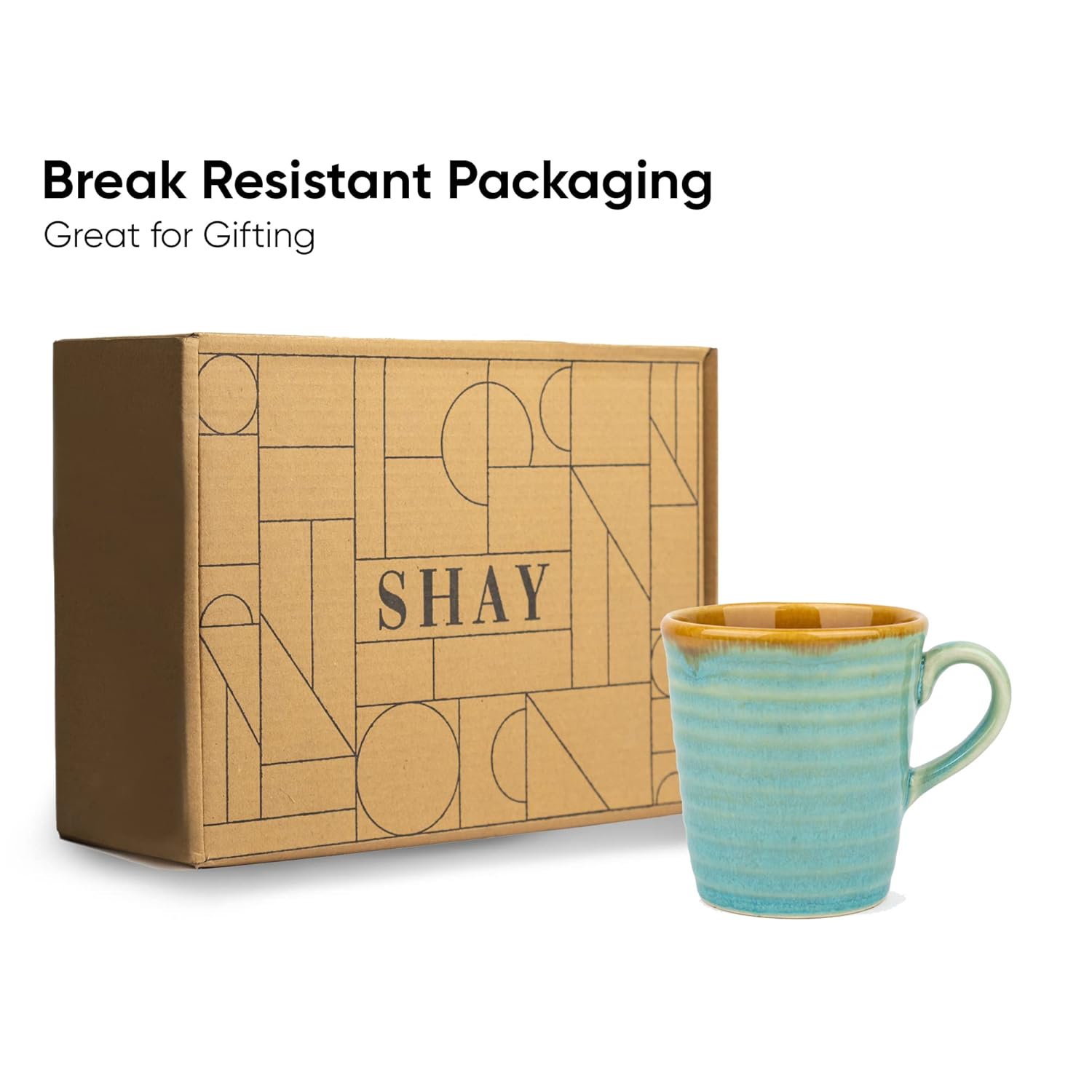 Ceramic Artisanal Coffee Cup Set Of 4 - 290ml Each, Turquoise Blue | Medium Cup With Glossy Finish - Stoneware Coffee Cup Set | Ceramic Everyday Cup - Microwave Safe & Dishwasher Safe