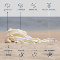 Lane Linen Large Turkish Beach Towel 699 Gsm | Lightweight Towel For Adults Oversized Pool Towels, Absorbent, Quick Dry Durable Sand Proof Beach Towel - Yellow (2 Pack)