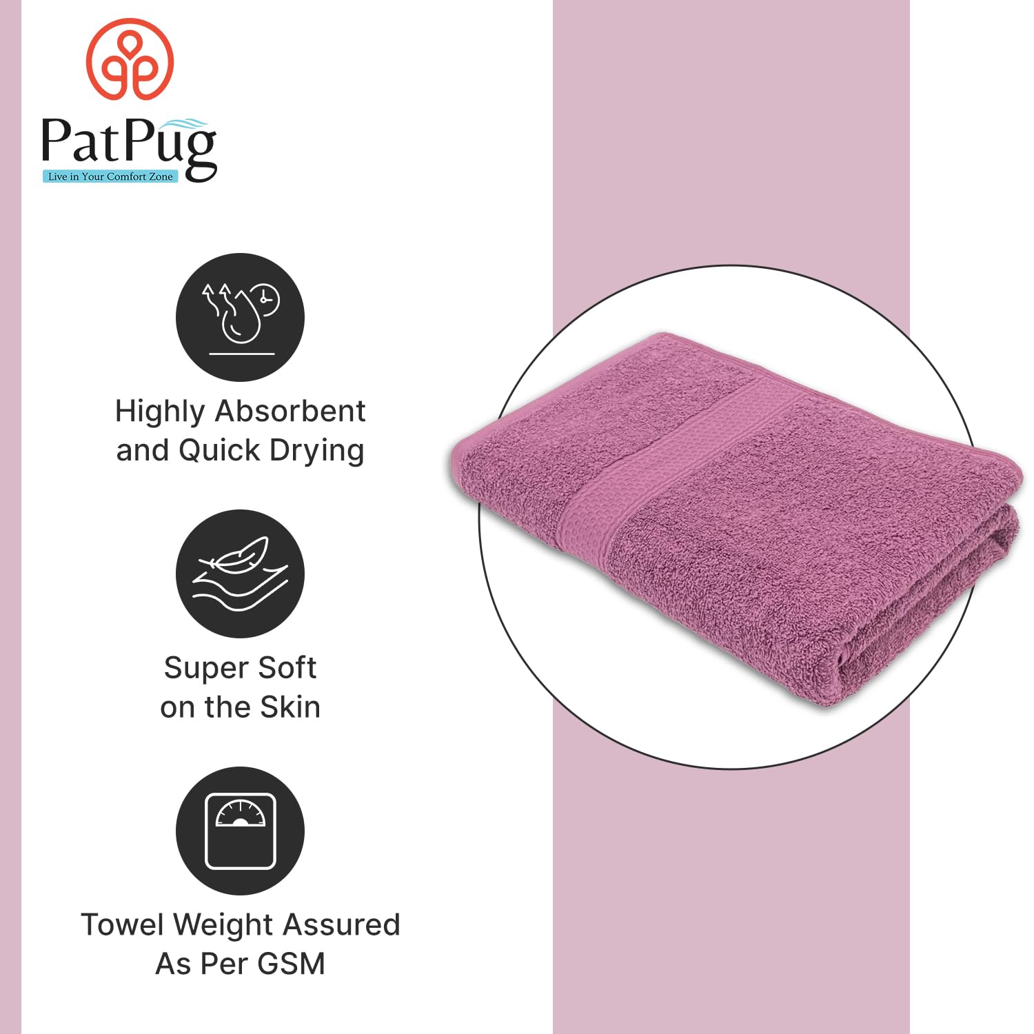 PatPug 100% Indian Ultra Soft Cotton 450 Gsm Bath Towel Large Bath Towel | Highly Absorbent Quick Drying Durable Towel For Men, Women & Kids (Mahogany)
