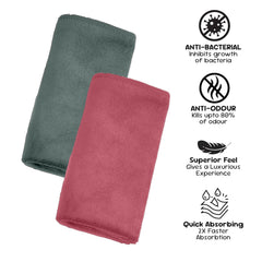 Housse Microfiber Hand Towel 800 Gsm | Premium Quality Towels Ultra Absorbent & Anti-Bacterial For Gym (Dusty Olive & Dusky Orchid) - Pack Of 4