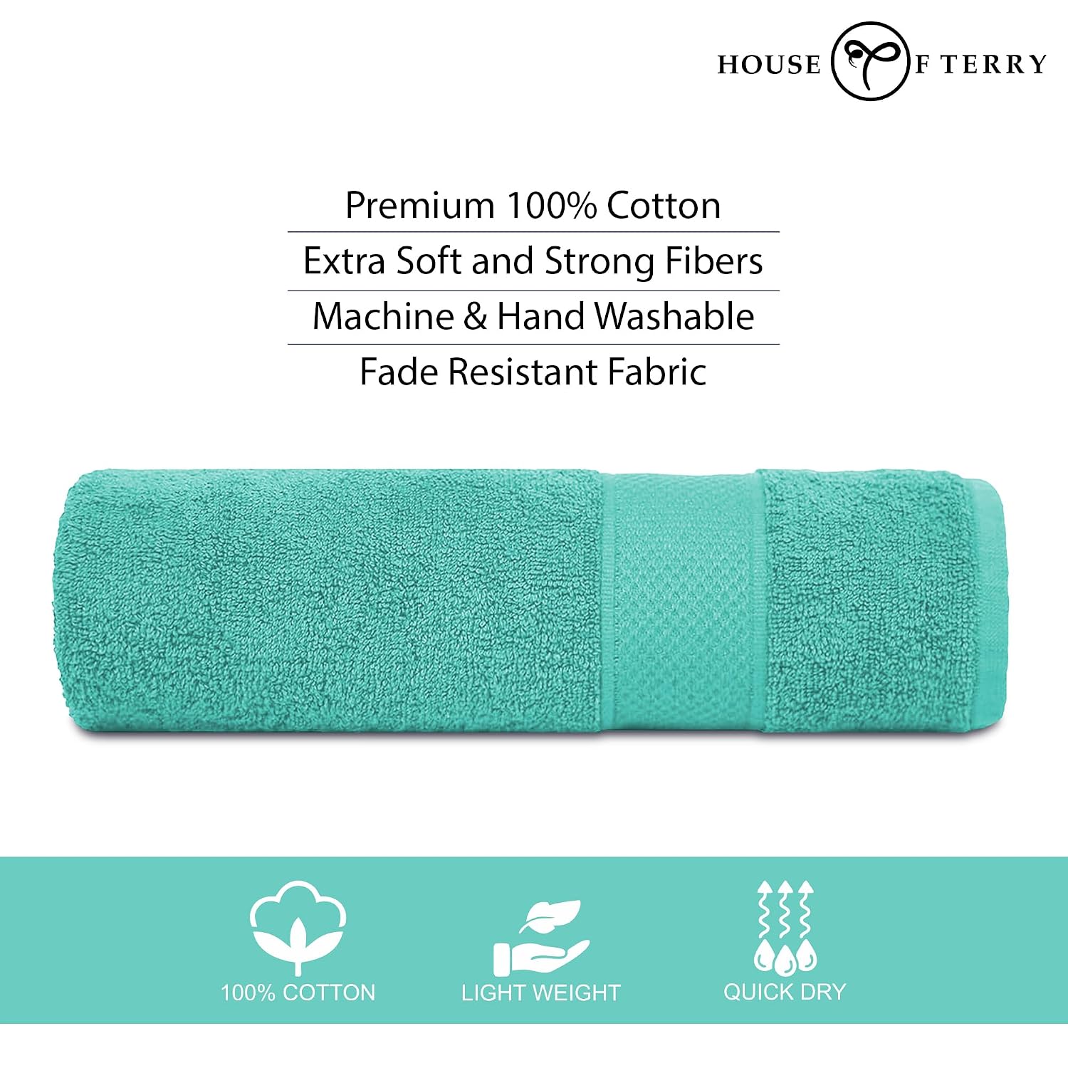 House Of Terry 100% Cotton Bath Towel 900 Gsm | Quick Dry, Soft & Absorbent, Fade-Resistant, Skin-Friendly For Men & Women Towel (Turquish) - Pack Of 2