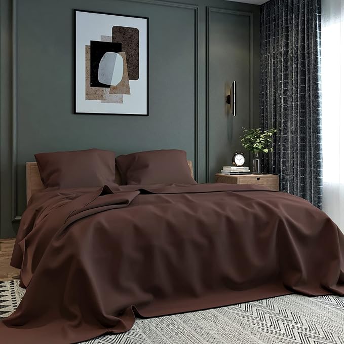 Microfiber Double Bed Bedsheet For Double Bed Sheet King Size With 2 Pillow Covers - 90 X 95 Inches, Brown | Natural Fibers, Comfortable Bedsheet