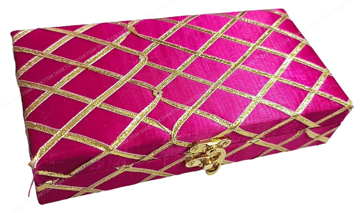 Decorative & Attractive Box Cash Box, Shagun Box, Jewellery Box, Money Box Envelop Wedding, Gift Box, Bangel Box Patola Design, Random Colour - Pink, Material - Wooden