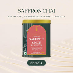 Luxmi Estates Saffron Spice Black Tea - 100gm, 3.5 Ounce | USDA Certified Organic Tea - Medium Caffeine Black Tea | Made With Kashmiri Saffron, Cinnamon, Natural Cardamom Extract - Assam CTC Tea