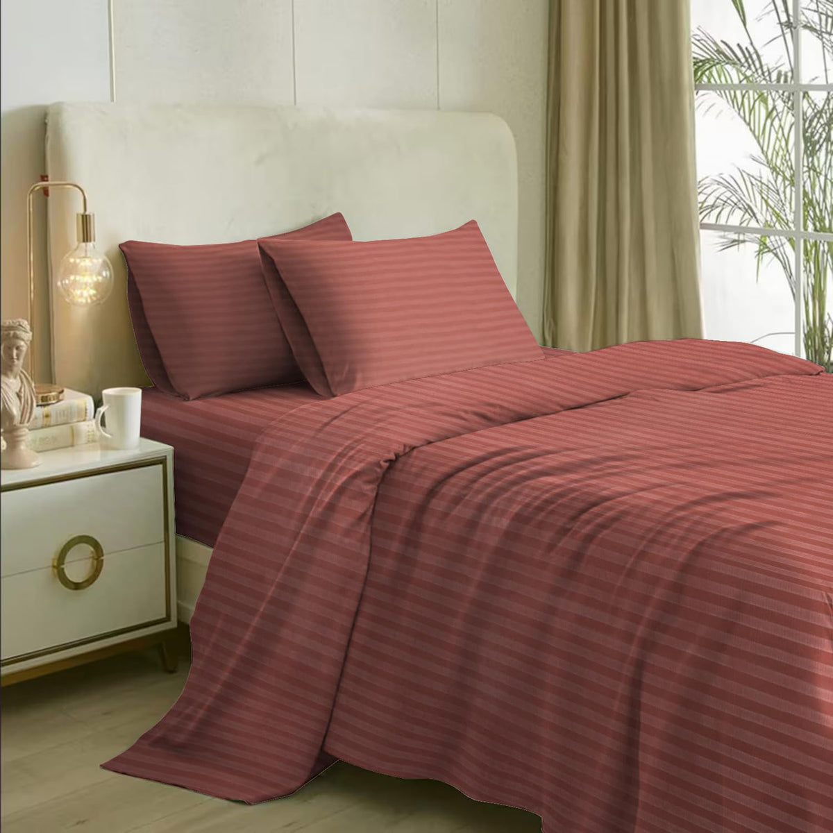 King Size Bed Sheet Includes 2 Pillow Covers - 108 X 108 Inches, Wine | Soft & Breathable Cotton Bedsheet For Double Bed | Ideal For Daily Home Use