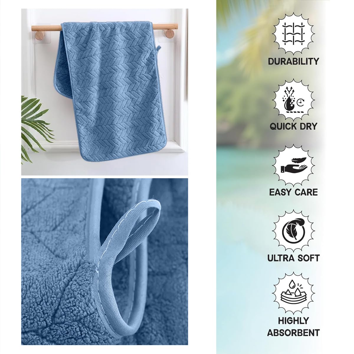 Housse Microfiber Nova Coral Fleece Hand Towel 800 Gsm | Ultra Soft Super Absorbent Towels For Gym, Yoga & Beach (Blue) - Pack Of 4
