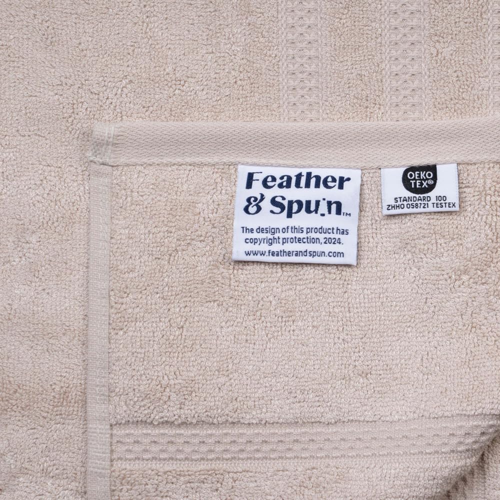 Feather & Spun Bamboo Cotton Bath Towel 600 Gsm | Anti Microbial Fade Resistant Double Needle Stitch Lavender Fragrance Bath Towel (Almond Cream)