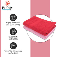 PatPug 100% Indian Ultra Soft Cotton 450 Gsm Bath Towel Large Bath Towel | Highly Absorbent Quick Drying Durable Towel For Men, Women & Kids (Ruby Red & Baby Pink)