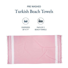 Lane Linen Turkish Beach Towels 699 Gsm | Extra Large Beach Towel, Pre-Washed For Soft Feel, Oversized Sand Free Quick-Dry Pool Towel (Candy Pink) - 2 Pack