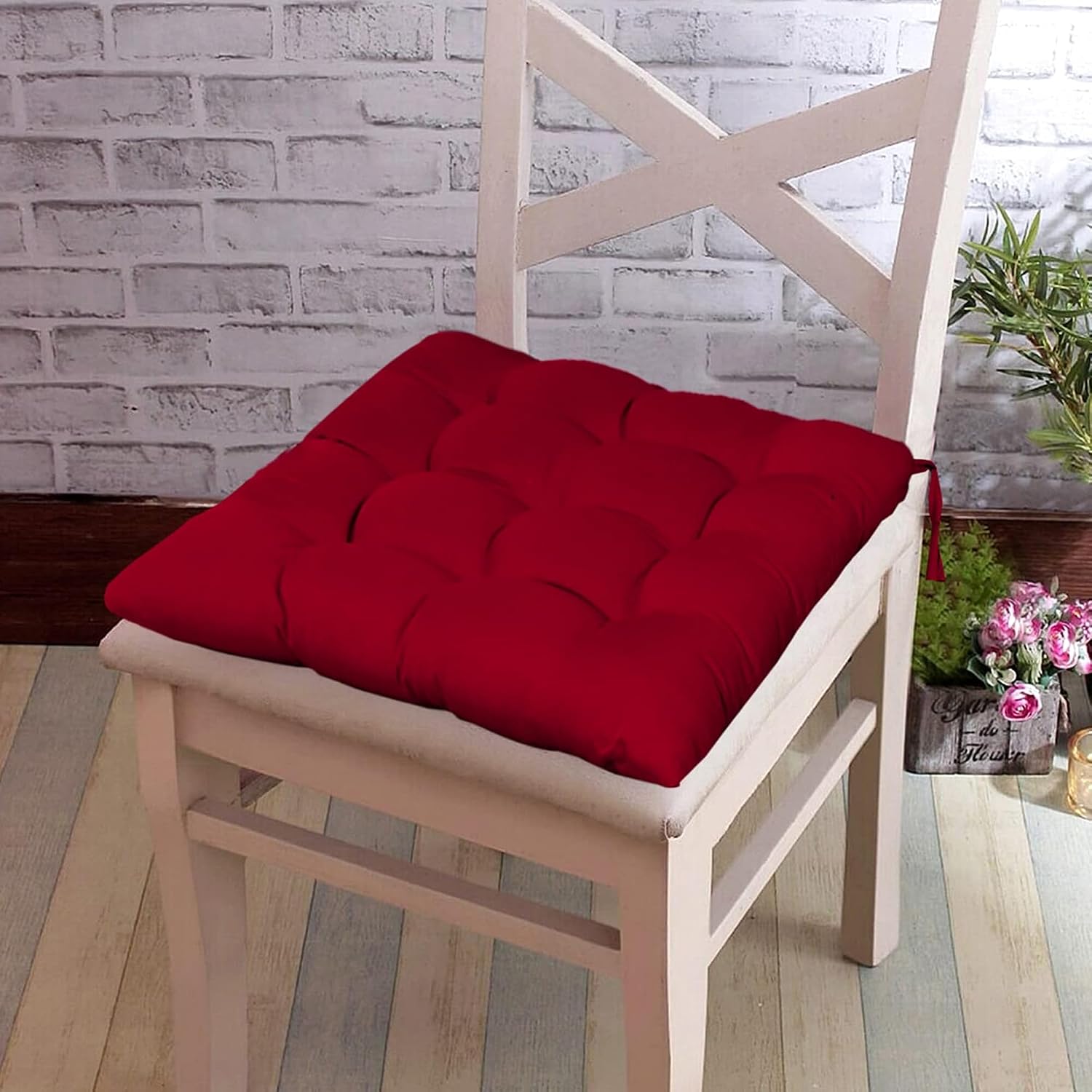 Chair Cushion Pad, Soft & Comfortable Sitting, Chair Pad - Maroon | Microfiber Square Chair Pad With Ties | Chair Seat Cushion For Office & Home | Furniture Cushion, Washable - Pack Of 6