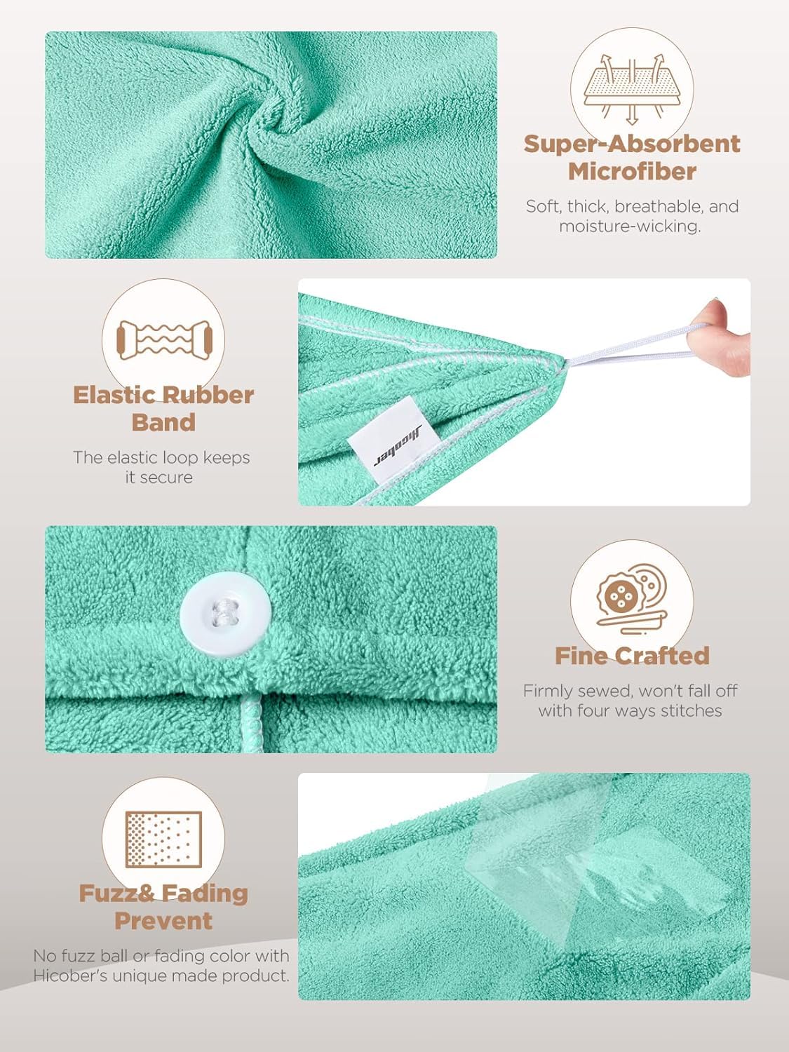 Fezora Hair Towel Wrap For Women-Quick Drying Microfiber Towel For Hair With Elastic Loop For Tying-Super Absorbent Head Towels Wrap For Ladies Hair Turban (Pista)