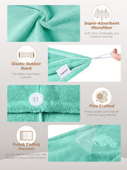 Fezora Hair Towel Wrap For Women-Quick Drying Microfiber Towel For Hair With Elastic Loop For Tying-Super Absorbent Head Towels Wrap For Ladies Hair Turban (Pista)