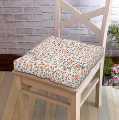 Microfiber Square Chair Pad Seat Cushion For Rocking Chair, Flower Printed, White - 18 X 18 Inch | Standard Size, For Office Chair, Dinning Chair, Indoor, Outdoor, Back Support, Washable
