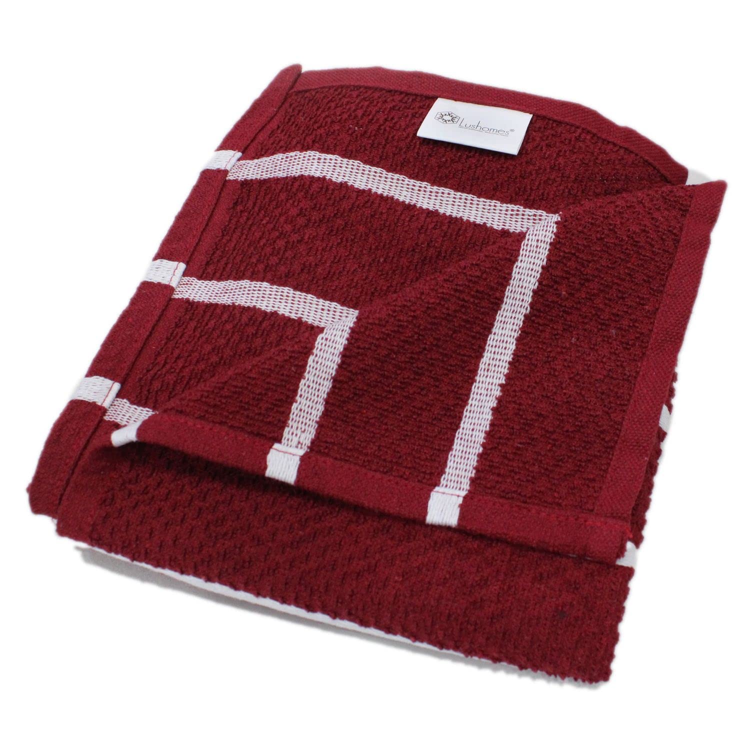 Lushomes Multipurpose Cotton Kitchen Towel Napkins 1800 Gsm | Checked & Stripe Design, Machine Washable - Hand Towel - Set Of 12 (Red)