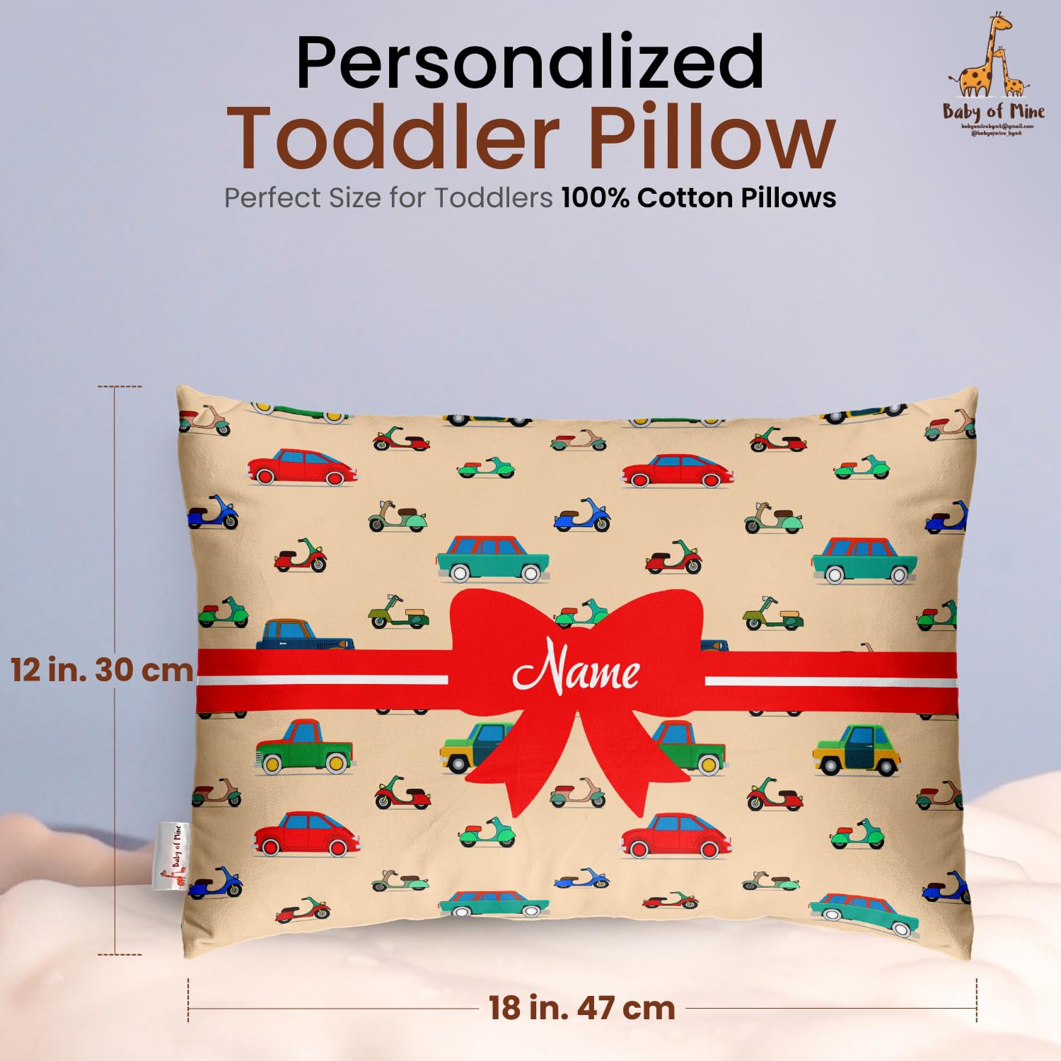 Personalized Pillow For Kids, Super Soft Cotton Kids Cushion - 12 X 18 Inches | Custom Name, For 5 Years Old Kids, Adorable Prints | For Head, Neck Support Baby Pillow - Pillow 03