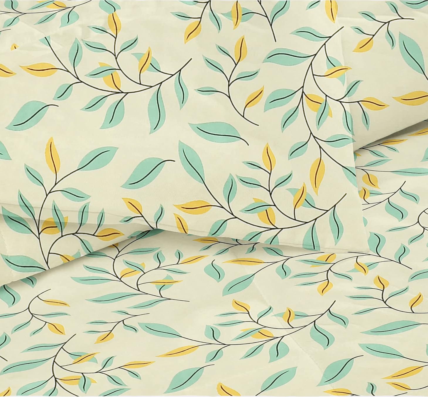 Bedding Set 1 Double Bedsheet, 2 Pillow Covers With 1 Comforter | 90 X 100 Inches, Beige & Green | Perfect For Queen Bed Durable & Wrinkle Free - All Season Bedding