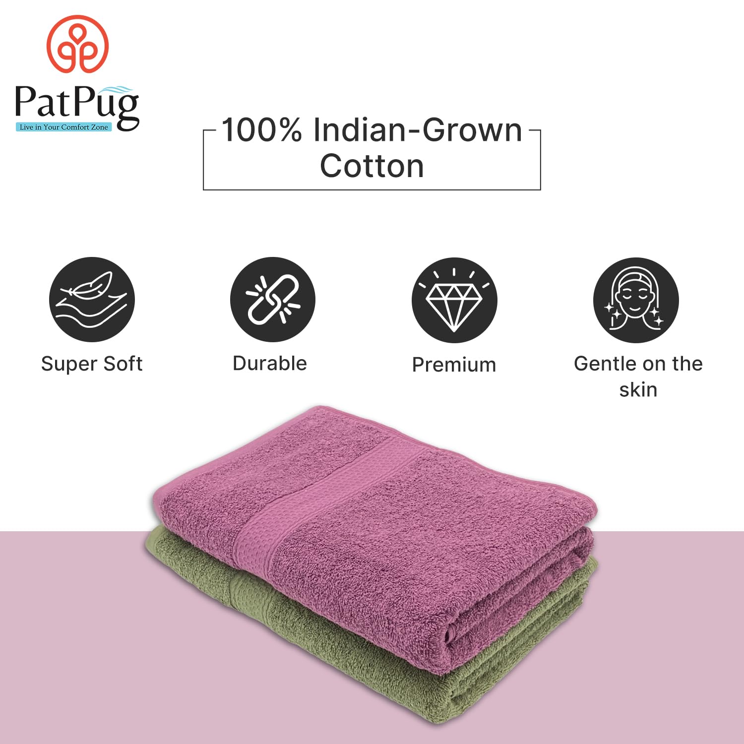 PatPug 100% Indian Ultra Soft Cotton 450 Gsm Bath Towel Large Bath Towel | Highly Absorbent Quick Drying Durable Towel For Men, Women & Kids (Mahogany & Olive Green)